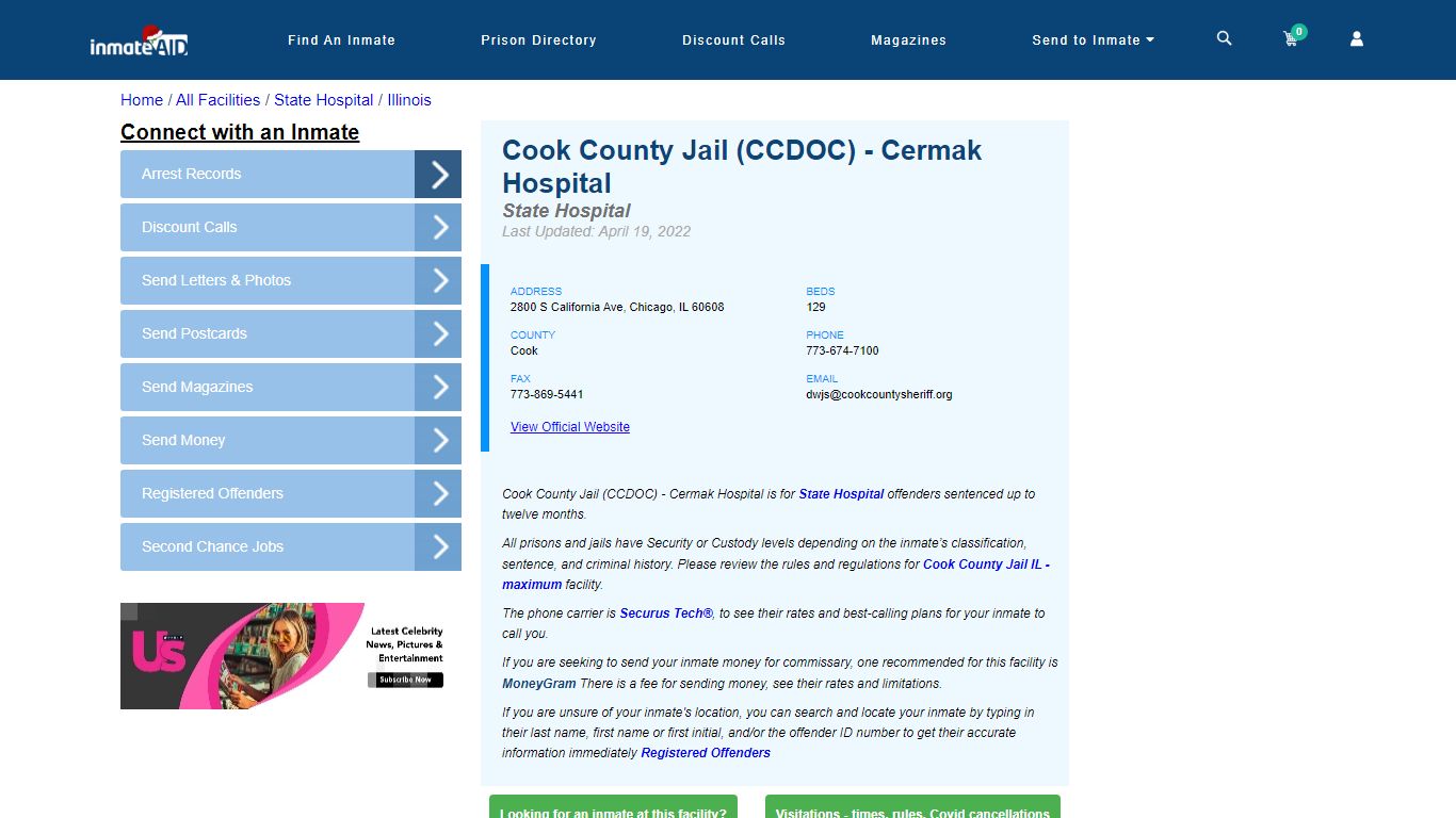 Cook County Jail (CCDOC) - Cermak Hospital & Inmate Search - Chicago, IL